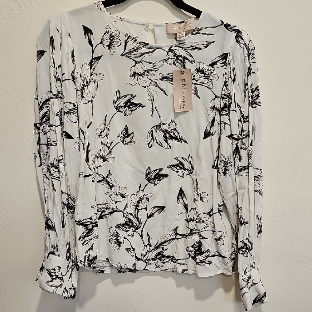 Philosophy Women's Black and White Floral Top
